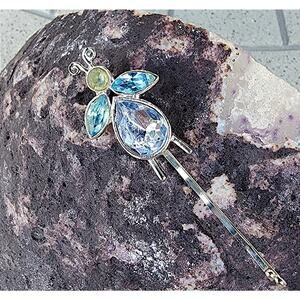 Vintage Silver Tone Crystal Rhinestone Insect Bobby Pin Brooch